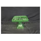 Vintage Green Glass Pedestal Cake Stand
