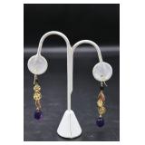 14K Gold &  Misc. Stones Dangle Earrings