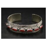 Silver Cuff Bracelet w/Red Stones