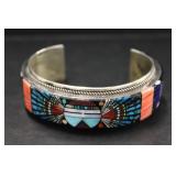 Silver Cuff Bracelet w/Cut Stone Pieces