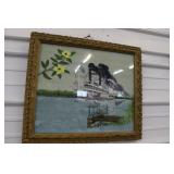 Embroidered Steamboat Framed Picture