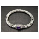 Heavy Silver Bracelet w/Stone
