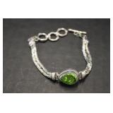 SARDA Silver Bracelet w/Green Stone
