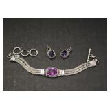 SARDA Silver Bracelet & Earrings Set w/Stones