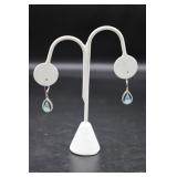 14K Gold Blue Topaz & Diamond Earrings