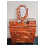 Antique Burl Walnut Dresser With Mirror
