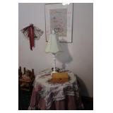 Three-Legged Table, Lamp & Wall Dï¿½cor