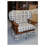 Blue Plaid MCM Wood Trim Swivel Chair