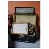 Antique Camel Back Trunk & Assorted Picture Frames