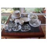 Pressed Glassware & Leaf Patterned China