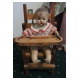 Vintage Composition Doll & High Chair