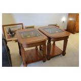 Oak Glass top End Tables