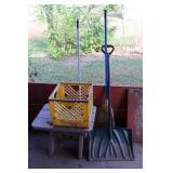 Snow shovel, Broom, Crate, & Bench