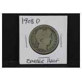 1908 D Silver Barber Half Dollar