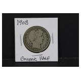 1908 Silver Barber Half Dollar