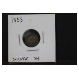 1853 Silver 3 Cent Coin