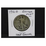 1921 D Silver Walking Liberty Half Dollar