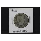 1911 D Silver Barber Half Dollar