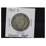 1907 D Silver Barber Half Dollar