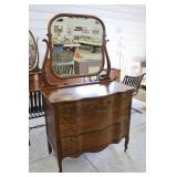 Oak Serpentine Dresser with Beveled Mirror