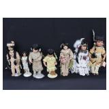 Assorted Porcelain Native American Dolls