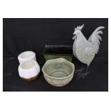 Planters &  Metal Rooster
