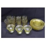 Amber Depression Plates, Glasses, Sherbets