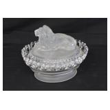 Imperial Glass Frosted Lion Candy Dish