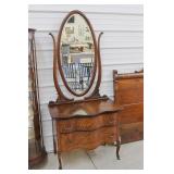 Oak Serpentine Dresser with Beveled Mirror