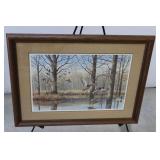 Mallards Landing on Pond by Maynard Reece