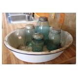 Vintage Canning Jars & Enamel Wash Pan