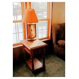Oak End Table & Lamp