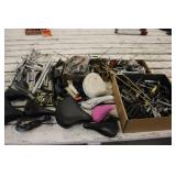 Large Lot of Bicycle Seats, Misc Parts