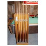 Pool Sticks and wood Stand