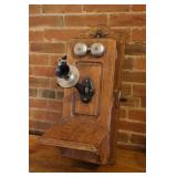 Antique Oak Kellogg Wall Phone
