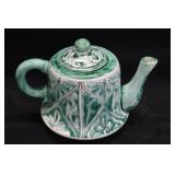 Vintage White & Green Glazed Teapot