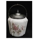 Hand painted Milk glass Biscuit Jar