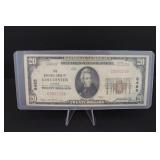 1929 $20  Issued by National Bank of Colchester, I