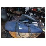 Baseball bats, sports balls & travel bag