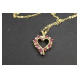 925 Ruby Chip Diamond Ribbon Heart Pendant