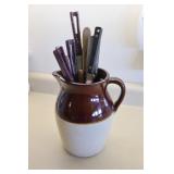 Steak Knives, Utensils & Stoneware Pitcher