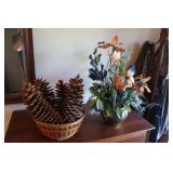 Pinecones, Basket, & Flowers
