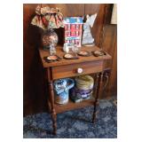 Antique Walnut Phone Stant & Contents