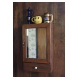 Wood Medicine Cabinet & Mugs