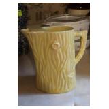Vintage Mortan Pottery Yellow Tree Bark Pitcher