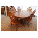 Double Pedestal Oval Oak Dining Table & Chairs