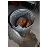 Galvanized Trashcan, Duffel Bag & Electrical Cords