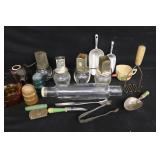 Vintage Utensils, Glass Rolling Pin & Collectibles