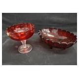 Ruby Compote and Footed Bowl