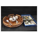 Silverplate Spoons & Walnut Lazy Susan